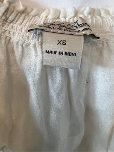 LUCKY BRAND White Embroidered Short Sleeve Cotton Casual Peasant Top XS - Picture 6 of 7