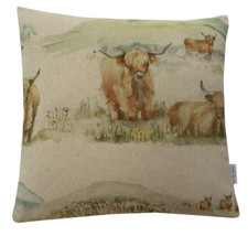Voyage Decoration Highland Cattle Linen cushion cover/sham Pillow case 16" x 16"