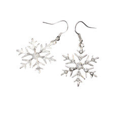 Silvertone Rhinestones Snowflakes Dangle Hook Earrings - New