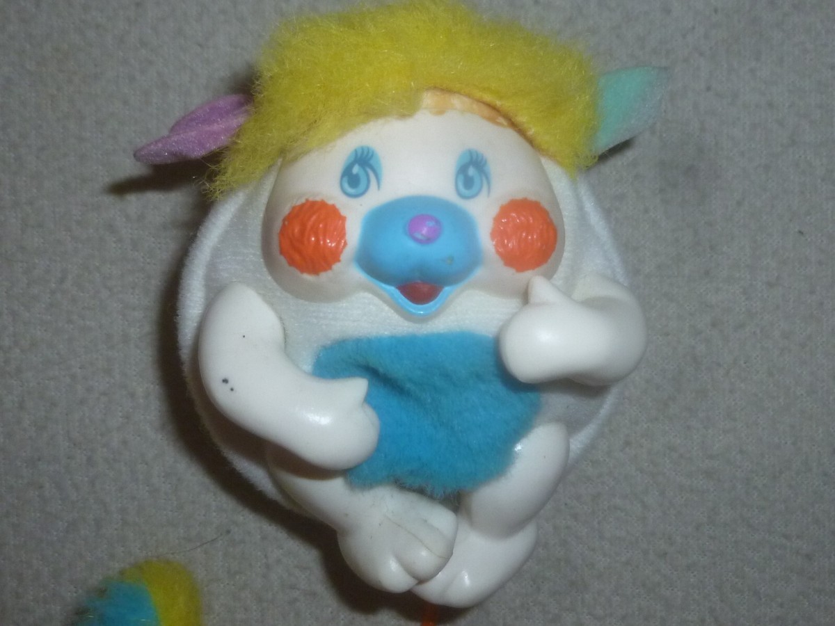Peluche Popples Vintage 1985 - Sac Blanc, Cheveux Jaunes, Yeux Bleus - Mattel - Occasion