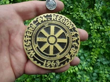 1963 car dash plaque - tire shaped brass medallion - AACA - Pittsburgh area auto