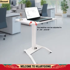 Adjustable 10°-30° Rolling Podium Desk Standing Lifting Computer  Desk White