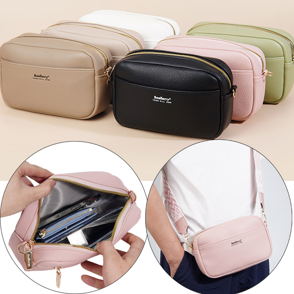 Women Leather Wide Strap Shoulder Bag Purse Trendy Design Camera