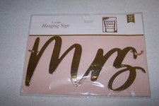 Mrs Hanging Sign - Gold Lettering for Wedding Includes Gold Thread NEW on Card