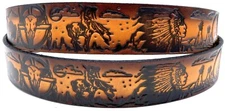 INDIAN WESTERN FEATHERS NATIVE EMBOSSED GENUINE COWHIDE LEATHER BELT USA MADE