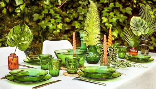 DURALEX LYS Jungle Green tempered glass dinner plates 23.5cm box of 6 - Picture 3 of 5