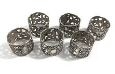 6 kleine Serviettenringe Dekor Rose 835 er Silber Serviettenhalter Rosendekor