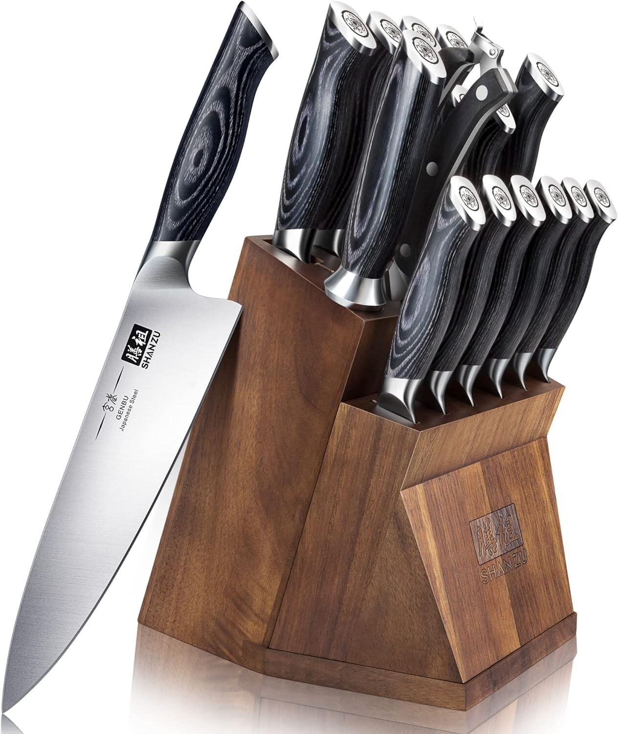 Knife Sets for Kitchen with Block SHAN ZU Knife Block Set Japanese Steel Knife-image