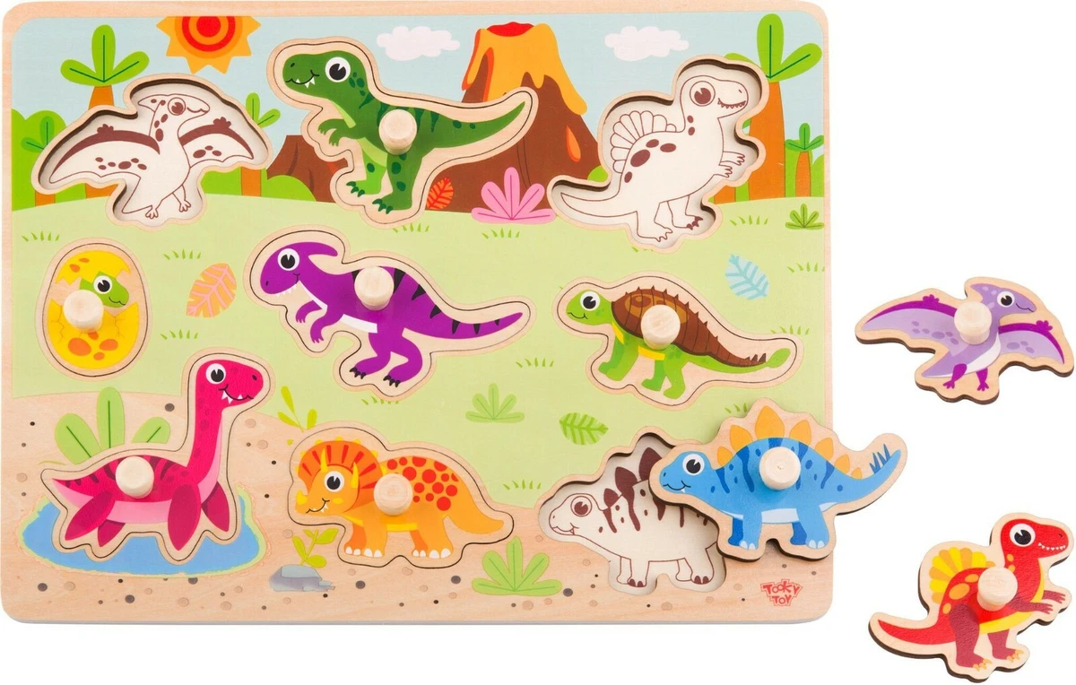 Dinosaur Wooden Peg Puzzle - 9 pcs Educational Toys for Toddlers