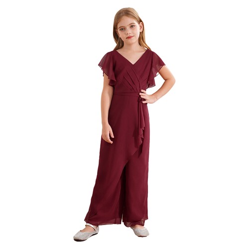 Kids Girls Jumpsuit Prom Rompers Pageant Overalls High Waist Bodysuit Communion - Picture 10 of 60