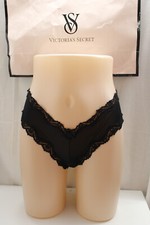 Women's Victoria's Secret S/P Cheeky Culotte Black Nylon Lace Rear Pink Bands