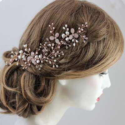 Rose Gold Wedding Hair Accessory Blush Pink Ivory Vine Wear Side
