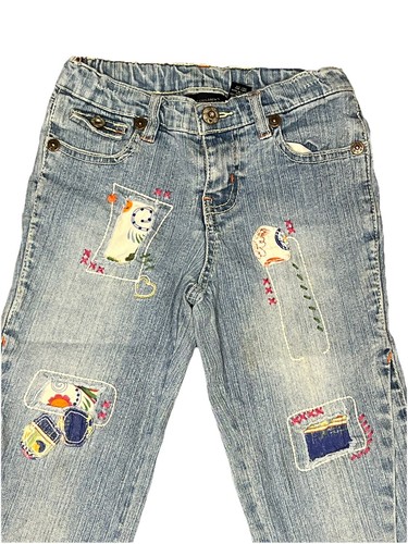 The Children’s Place Embroidered Patchwork Jeans Capris Sz 6 Adjustable Waist - Picture 2 of 15