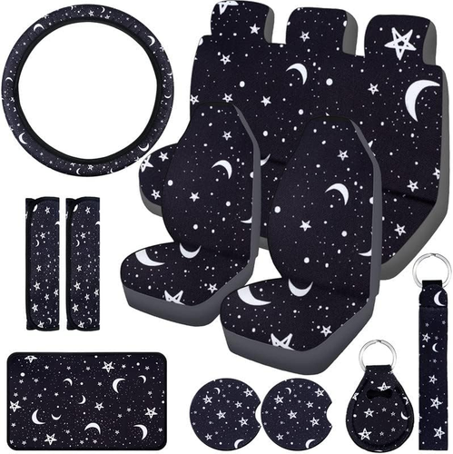15 Stück Mond und Sterne Autositzbezug Komplettset für Damen Herren Upgrade Dick Fro - Bild 9 von 12