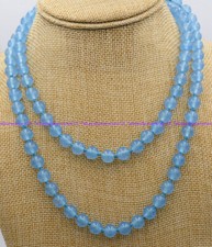 Natural 6/8/10mm Light Blue Jade Round Gemstone Beads Necklace Long 36 in
