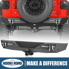 Hooke Road Steel Black Rear Bumper w/ Led Lights Fit Jeep Wrangler JL 2018-2025