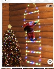 Christmas Decorations LED Ladder Lights with Climbing Santa Claus, 2.5ft Indo...