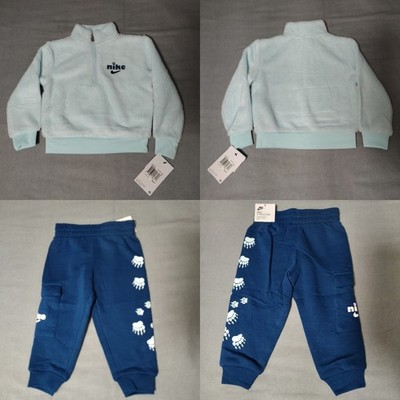 Nike Toddler 2T 2pc Set Valerian Blue Faux Fur Half Zip Jacket/Joggers Bear Paws