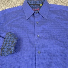 Robert Graham Button-Up Shirt Mens XL Blue Geometric Flip Cuff Long Sleeve
