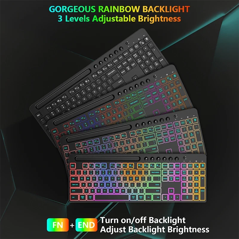 2.4G Wireless Keyboard Mouse Combo RGB Backlit Phone Holder 1600DPI Rechargeable - Image 2 of 4