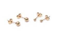 Gold PVD Ball Stud Earrings 2 Pair Surgical Steel Hypoallergenic 3 and 5 mm