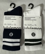 Lululemon Daily Essential Socks Crew Length Unisex Size M White  Navy