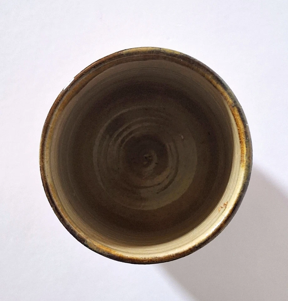 Japanese Studio Pottery Yunomi Tea Cup Earth Tone Drip Glaze Stoneware - Image 4 of 4