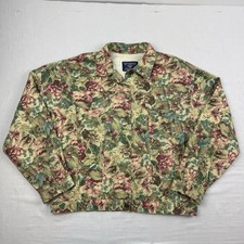 Vintage Floral Denim Jacket Womens Large Flowers Best American Clothing 80s 90s