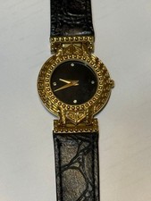 Gianni Versace Signature Vintage Swiss Made Wristwatch Gold Case Black Dial