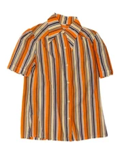 VINTAGE Womens Short Sleeve Shirt Blouse IT 42 Medium Orange Striped CX10