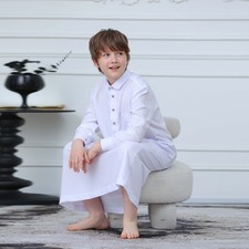 Saudi Muslim Dishdasha Long Robe Kids Boys Kaftan Thoub Thobe Jubba Causal Loose