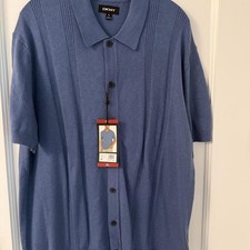 DKNY Blue Ribbed Button Front Sweater, Size XL, Brand New with Tags