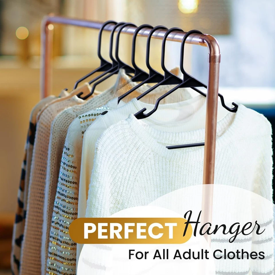 Cabides de roupas de plástico antiderrapantes resistentes com ganchos duplos – Pacote com 30/50/100 - Imagem 3 de 4