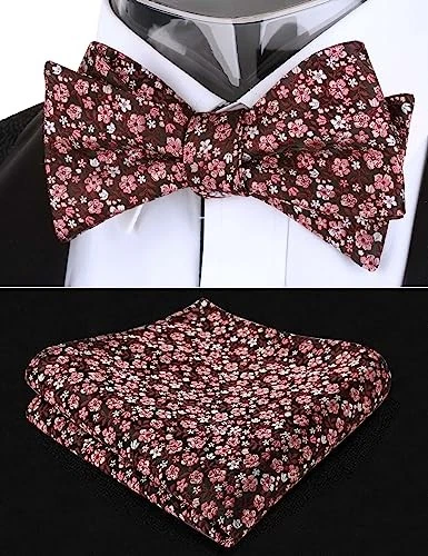  Pajarita floral autoatada para hombre con cuadrado de bolsillo 045-rosa+blanco+rojo oscuro Foto 4 de 4