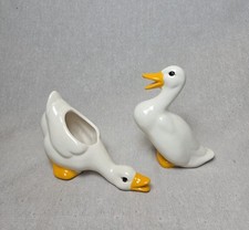 Ceramic White Ducks Geese Pair Cottagecore Grannycore Figurines Planter