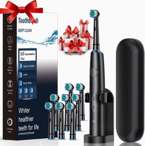 Spazzolino Elettrico Ultrasuoni Ricaricabile USB 8 Testine Custodia Nero Bianco