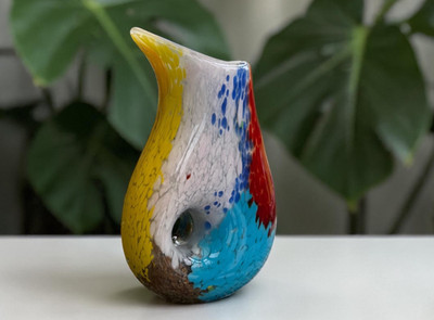 Riesige 30 cm Murano Kunstglas Schnabel Vase 20. Jahrhundert 3,7 kg meliertes Design
