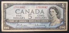 Canada 5 Dollar Bill 1954 Pick-77 Queen Elizabeth II