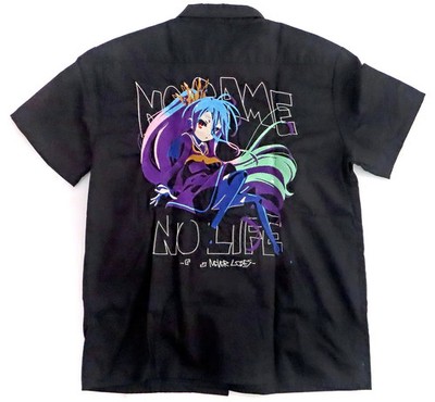 Clothing White Embroidered Work Shirt Black m size ''No Game No Life'' C98GOODS