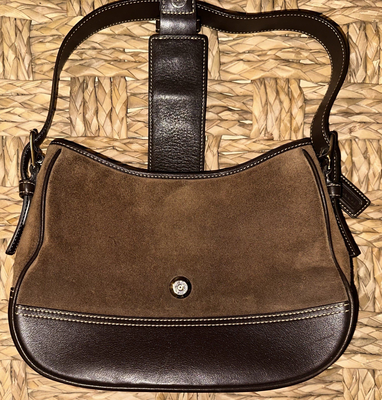 Vintage COACH 7589 Brown Hampton Suede Leather Hobo Shoulder Bag With Buckle thumbnail 9