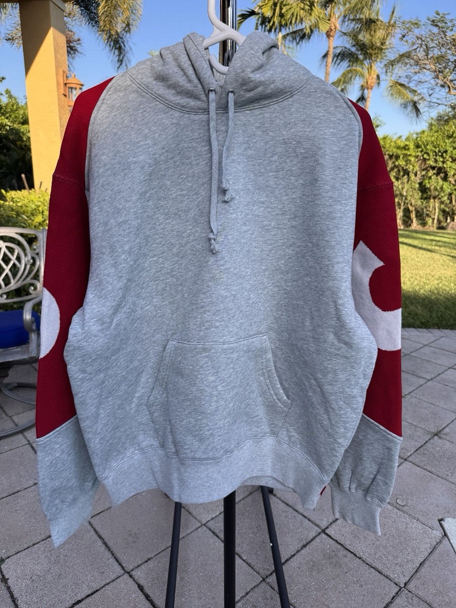 Supreme Big Logo Jacquard Mens Hooded Sweatshirt Hoodie Grey Red