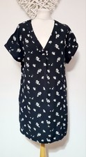 Ladies GAP Black White Floral Short Sleeve Shift Dress Size L 12-14 Pockets VGC