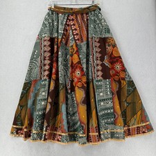 Vtg 70s Patchwork Prairie Maxi Skirt Boho Aztec Flare Prairie LARGE TALL