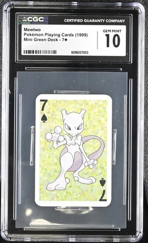 1999 POKEMON MINI PLAYING CARDS GREEN DECK MEWTWO 7 of Spades CGC 10 GEM MINT