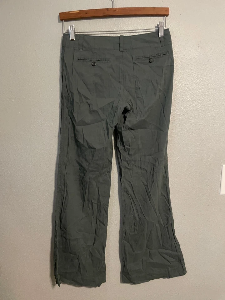 Брюки женские Theory 2 зеленые льняная смесь эластичные расклешенные рабочие повседневные Lagenlook - Изображение 2 из 4