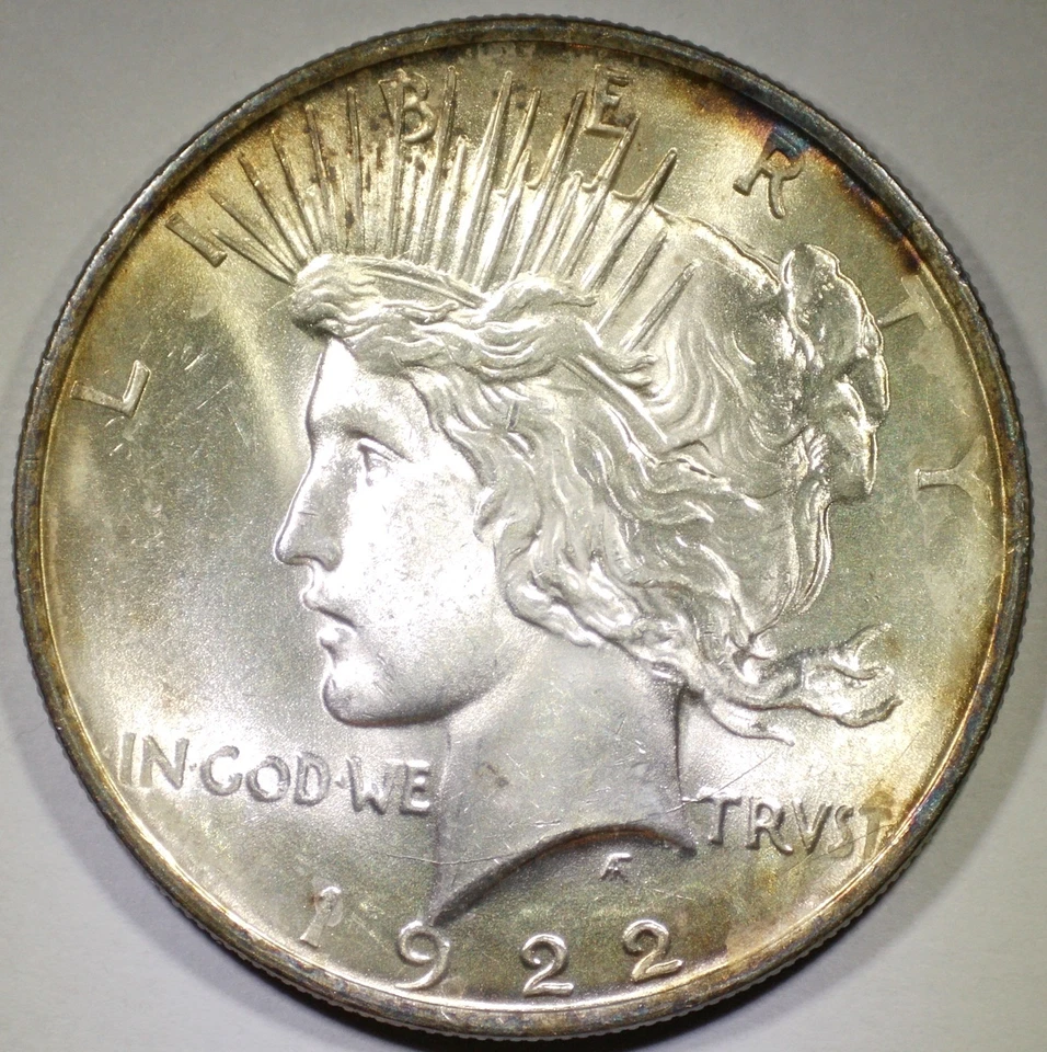 1922 $1 Silver Peace Dollar - Uncirculated - Monster Toned - Image 2 of 2