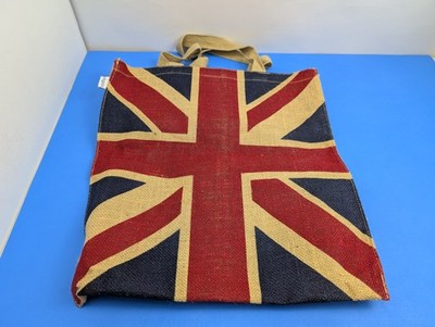 Elgate Uk Union Jack Jute Burlap Tote Bag Shoulder Strap