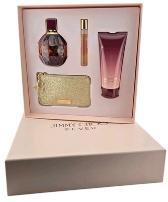 Jimmy Choo FEVER 4pc Gift Set 3.3oz EDP - .25oz EDP - 3.3oz Body Lotion - Pouch