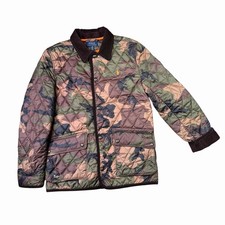 Polo Ralph Lauren Boys Green Multi Camo Quilted Puffer Snap Button Jacket Sz L