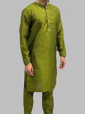 Hosenanzug Jungen dunkel Mehndi gr&uuml;n seidig Perlenarbeiten